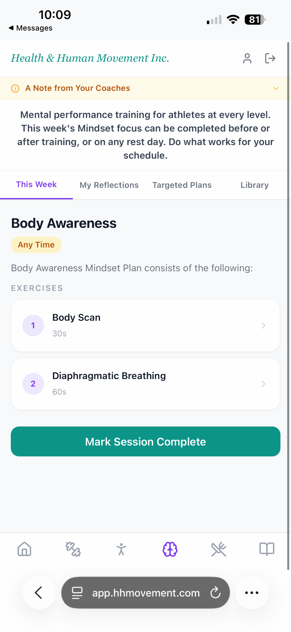 Mental performance body awareness plan in the app